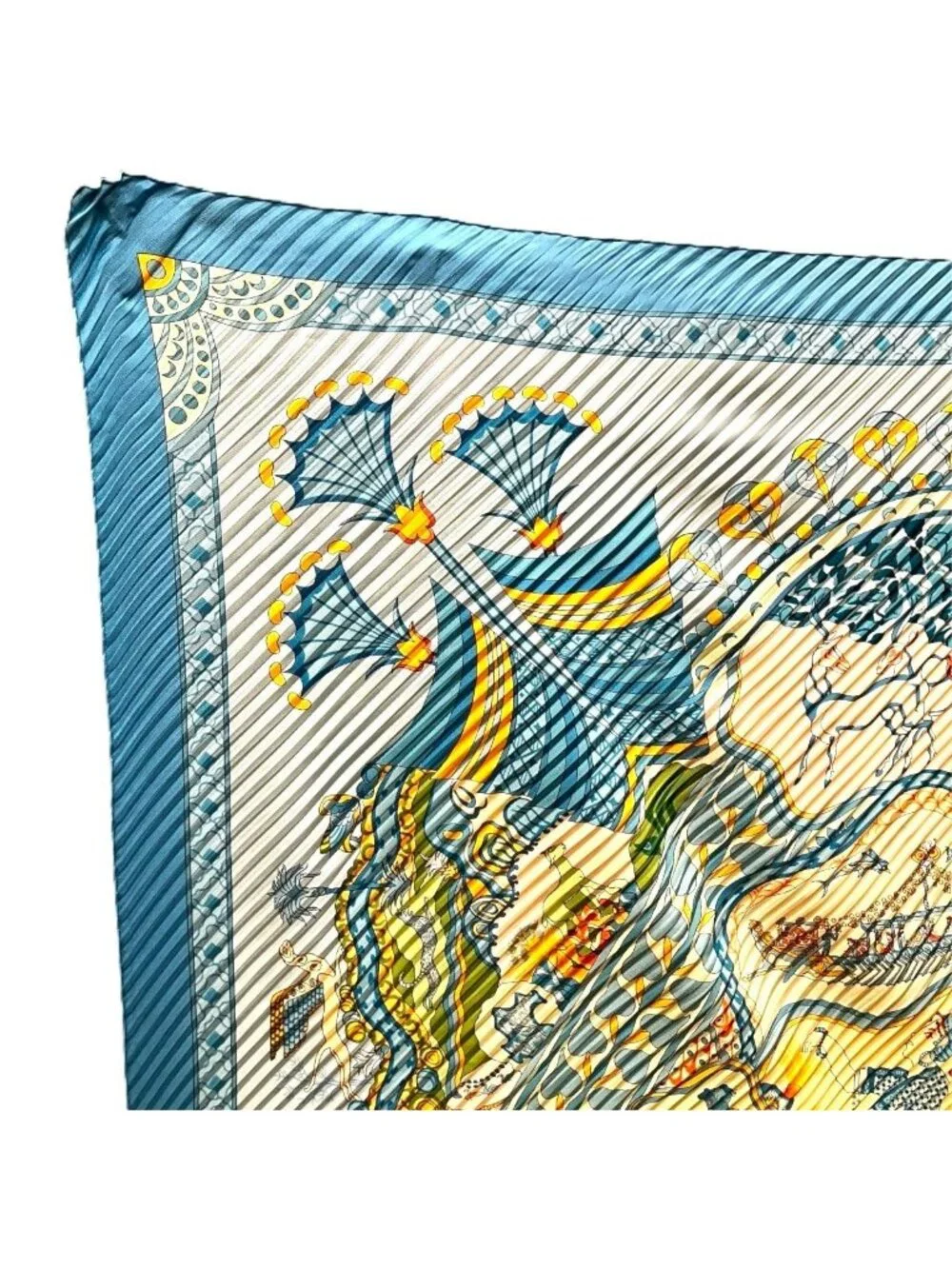 Hermes Pleated Carre 90 les Printemps de Thera Scarf Silk
